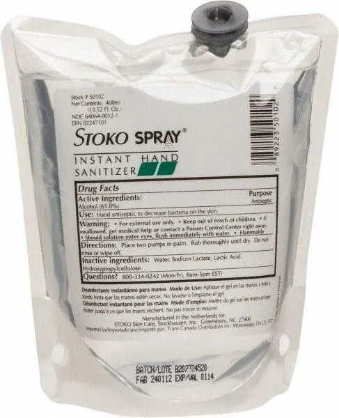 12-Pack Stoko Spray Instant Hand Sanitizer 400ml - PN55010212