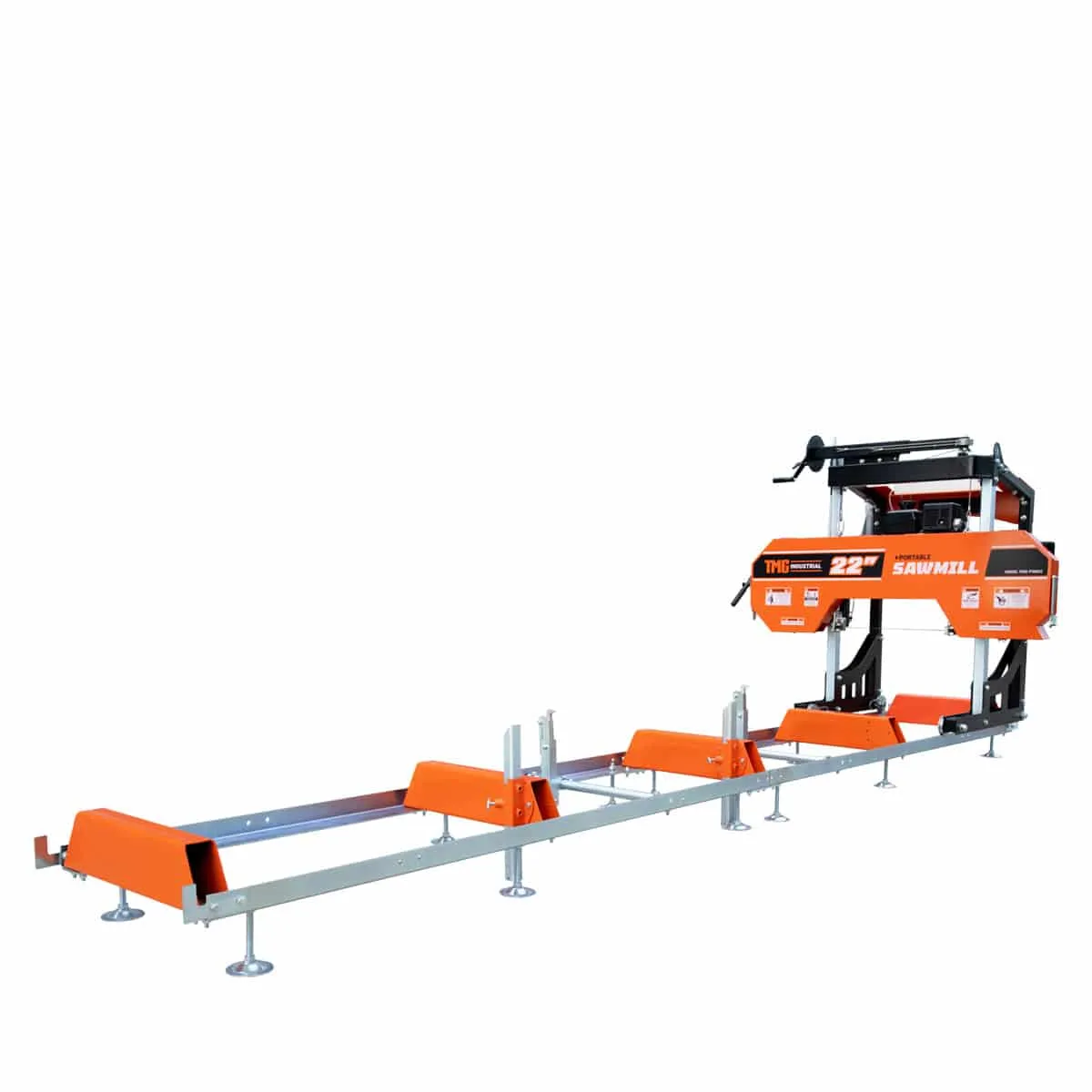 TMG Industrial 22” Portable Sawmill, 7 HP Kohler Command Pro Series Engine, 12’ Log Length, 4-Post Carriage with Saw Head Anti-tip Locking, TMG-PSM22